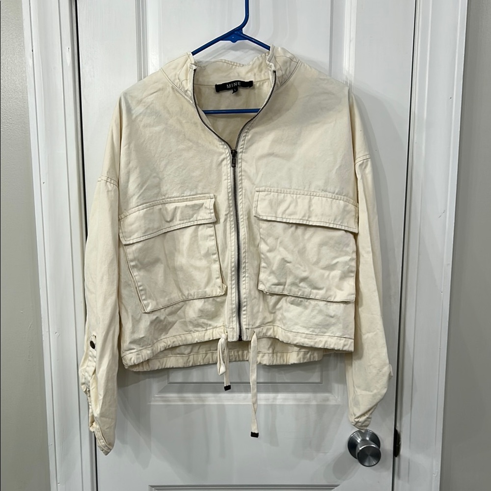 Cream Utility Jacket with Collared Neckline